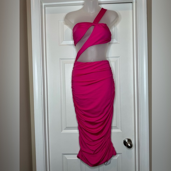 Pink One Shoulder Cutout Bodycon Dress - Picture 5 of 10